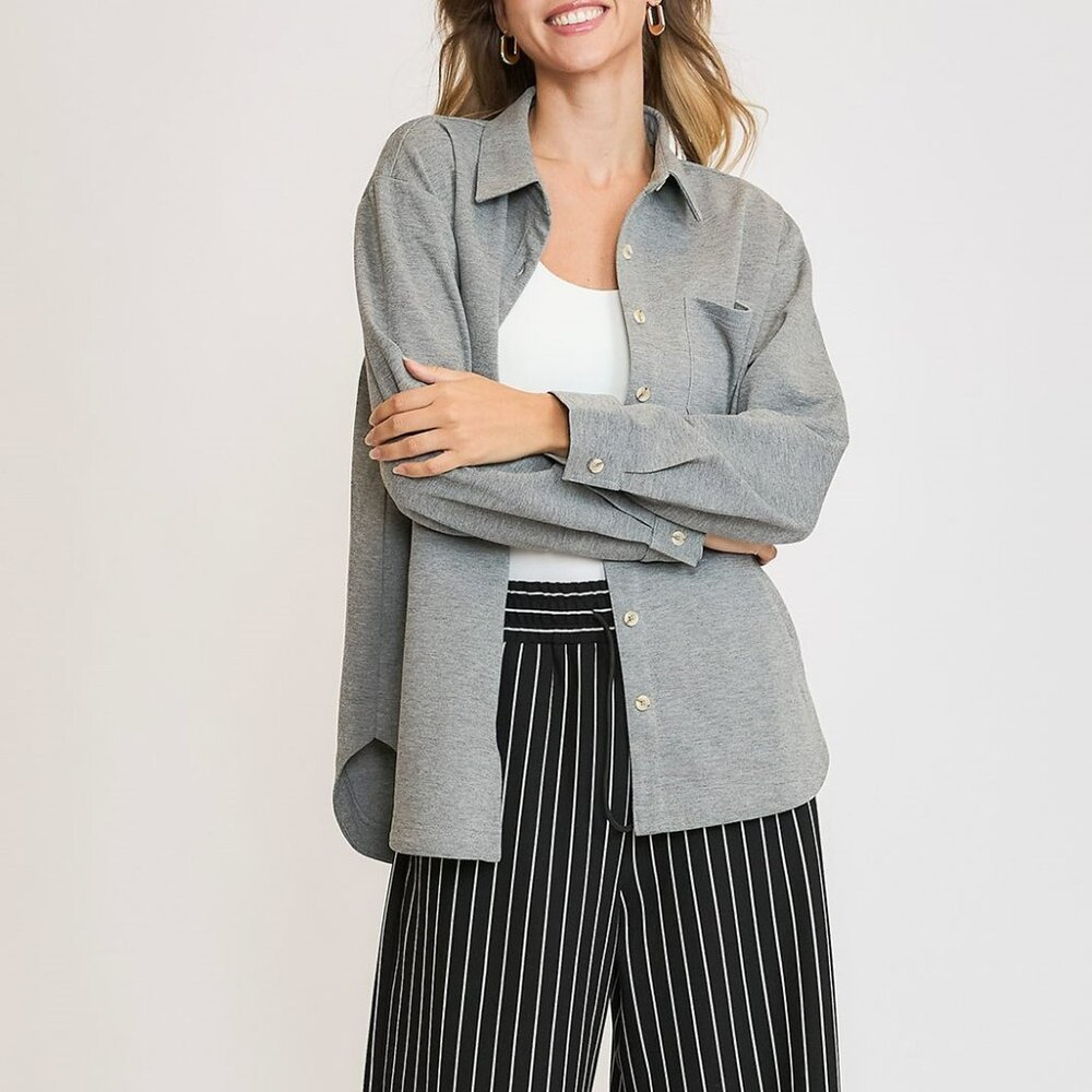 NWT Umgee Luxknit Oversized Shirt Jacket In Charcoal